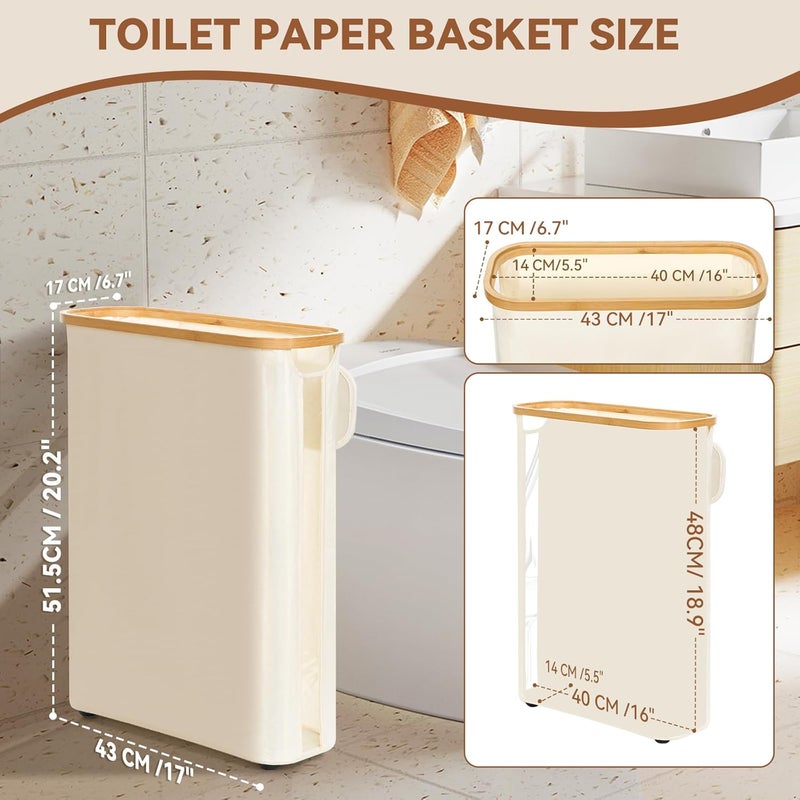 GARPROVM Toilet Paper Storage Basket with Lid, Slim Free Standing Toilet Roll Storage Holder Stand with See Through Window, Holds up to 20 Regular Rolls or 12 Mega Rolls Bathroom Organizer, Beige - Image 2